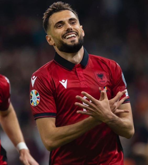 Nedim Bajrami playing for the Albania national team